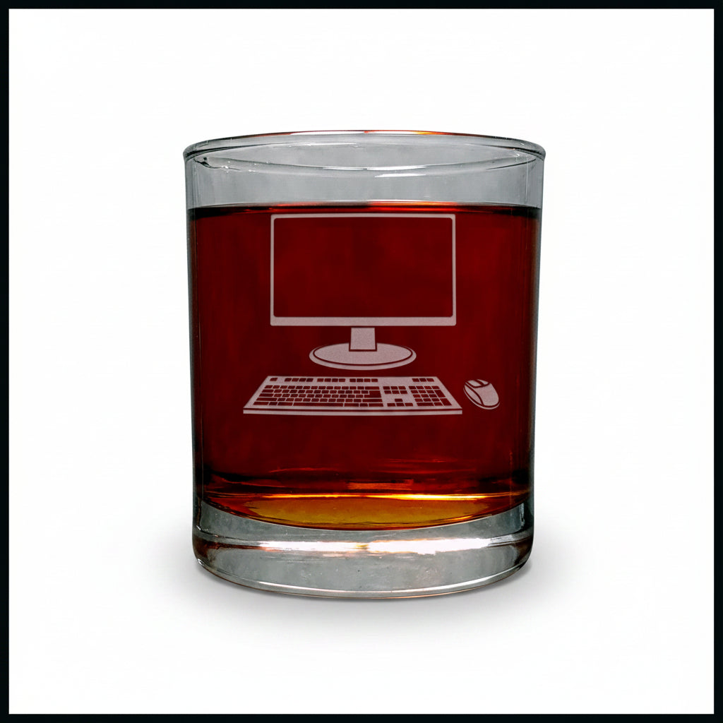 Computer Whisky Glass - Copyright Hues in Glass