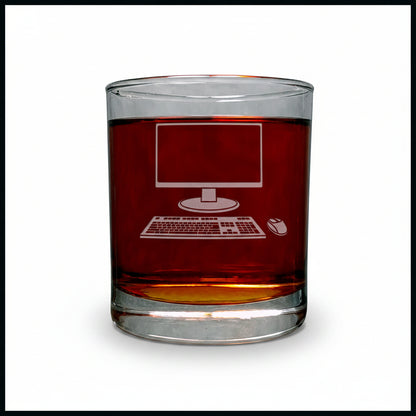 Computer Whisky Glass - Copyright Hues in Glass