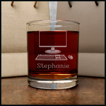 Computer Personalized Whisky Glass - Copyright Hues in Glass