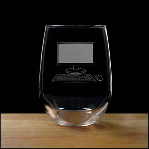 Computer Stemless Wine Glass - Design 2 - Copyright Hues in Glass