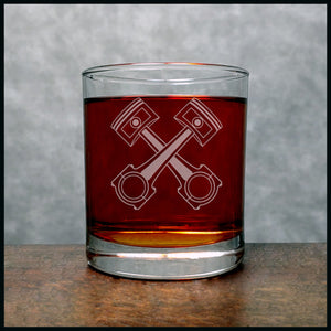 Crossed Pistons Whisky Glass - Copyright Hues in Glass