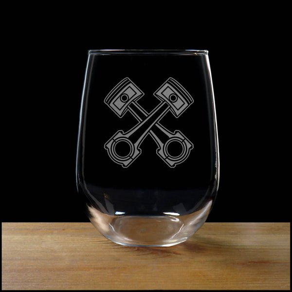 Mechanic Stemless Wine Glass - Design 2 - Copyright Hues in Glass