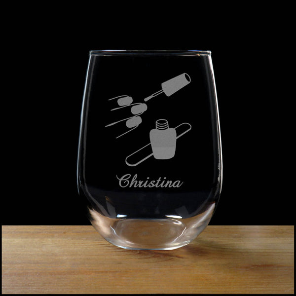 Personalized Nail Technician Stemless Wine Glass - Copyright Hues in Glass