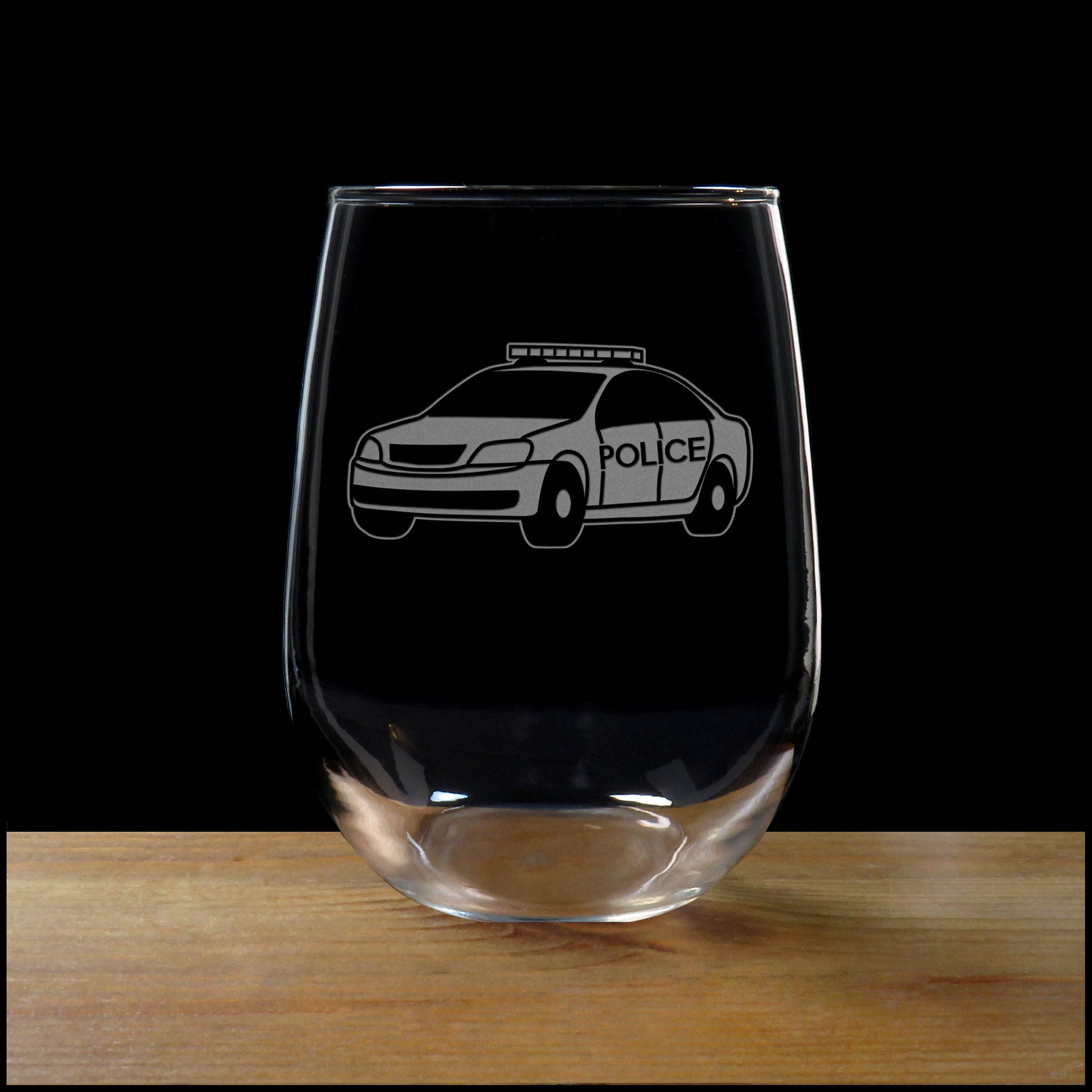 Police Car Stemless Wine Glass - Copyright Hues in Glass