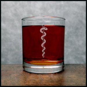 Rod of Asclepius Whisky Glass - Copyright Hues in Glass