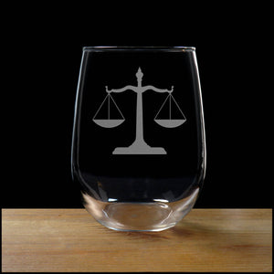 Scales of Justice Stemless Wine Glass - Copyright Hues in Glass