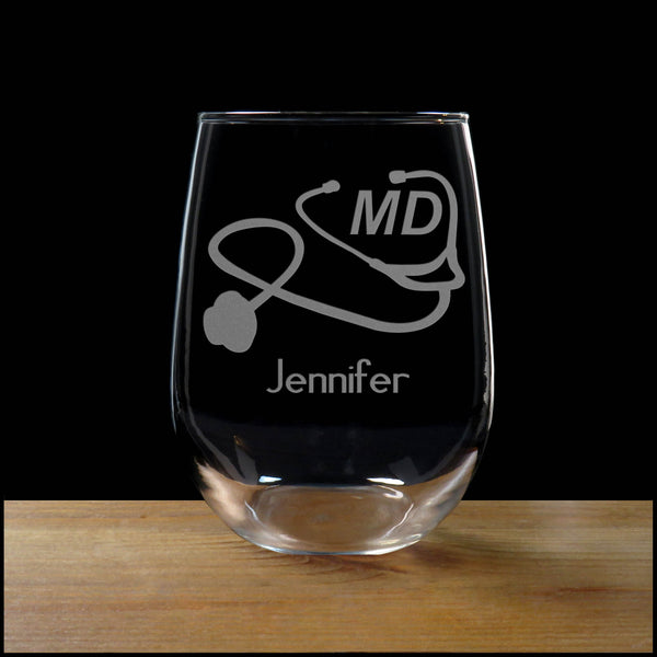 Personalized Medical Doctor Stemless Wine Glass - Copyright Hues in Glass