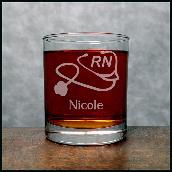 Registered Nurse Stethoscope Personalized Whisky Glass - Copyright Hues in Glass