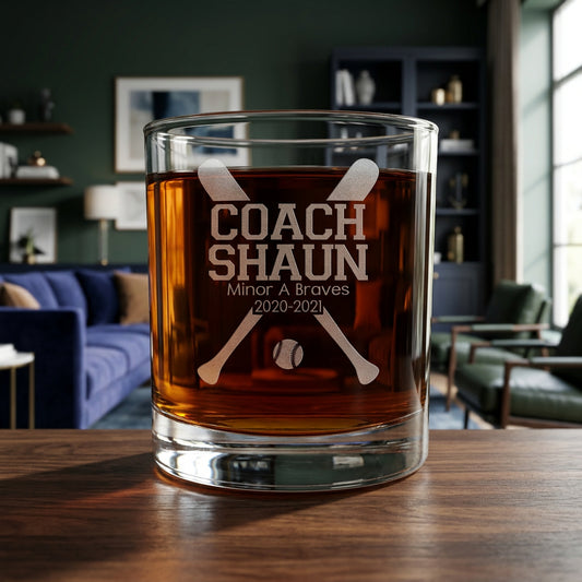 Baseball Coach Personalized Whisky Glass - Copyright Hues in Glass