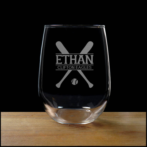 Baseball Player Personalized Stemless Wine Glass - Copyright Hues in Glass