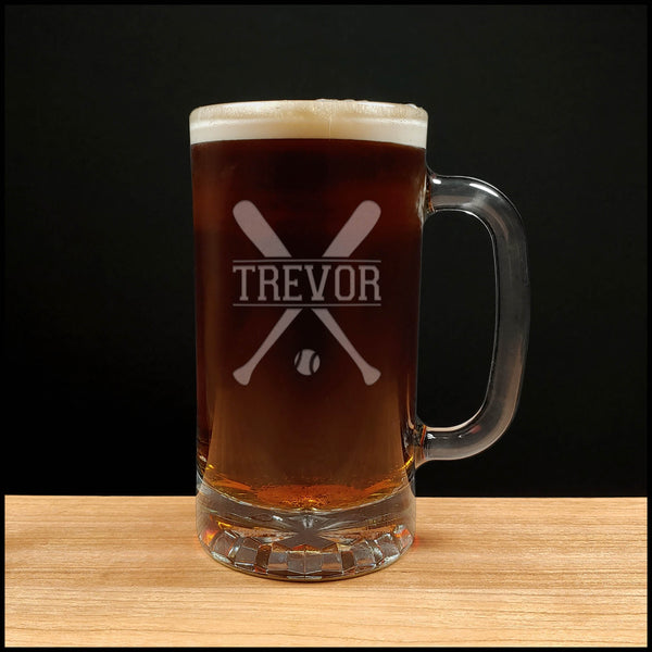 Baseball Player Beer Mug - Copyright Hues in Glass