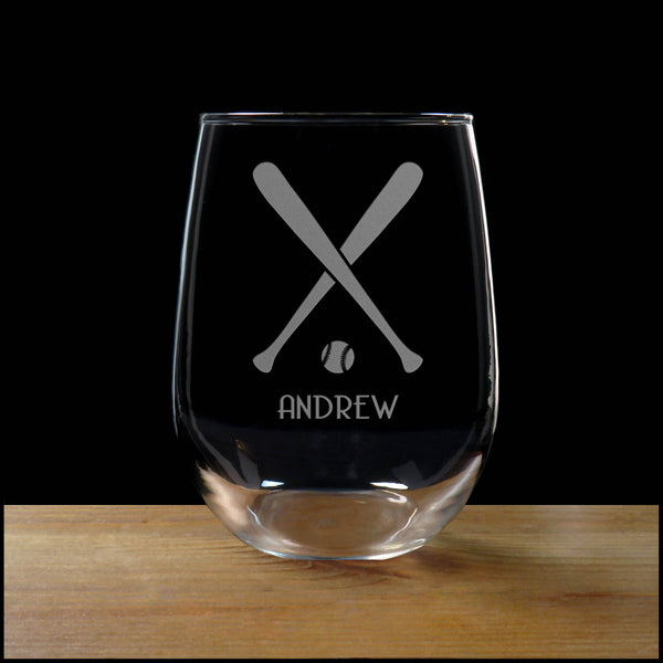 Personalized Baseball Stemless Wine Glass - Copyright Hues in Glass