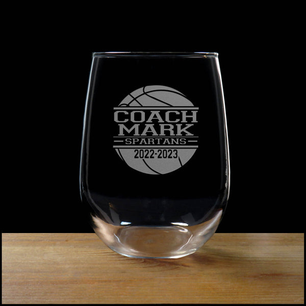Basketball Coach Personalized Stemless Wine Glass - Copyright Hues in Glass