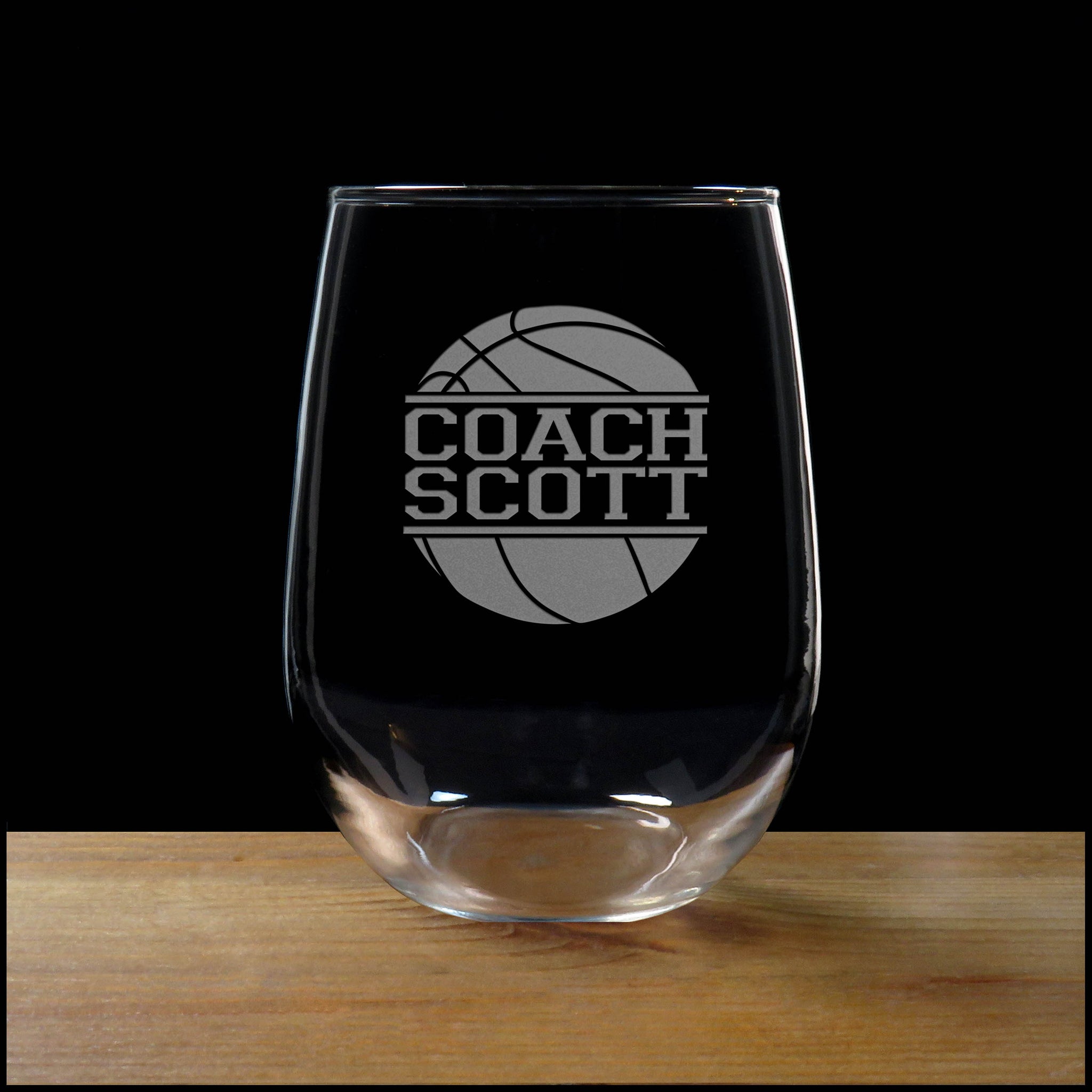 Basketball Coach Personalized Stemless Wine Glass - Copyright Hues in Glass