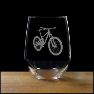 Mountain Bike Stemless Wine Glass - Copyright Hues in Glass