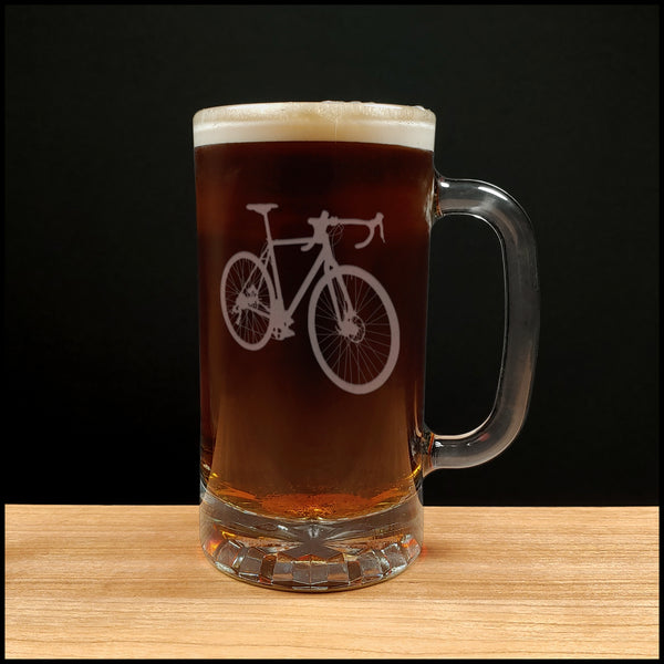 Road Bike 16oz Engraved Beer Mug - Cyclist Personalized Gift  - Sports Beer Glass