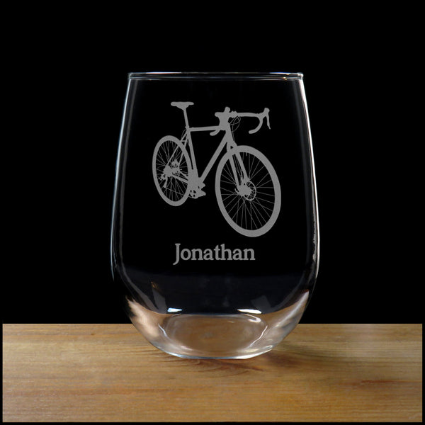  Bike Personalized Stemless Wine Glass - Copyright Hues in Glass