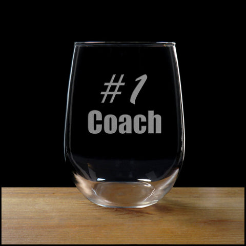 Number One Coach Stemless Wine Glass - Copyright Hues in Glass