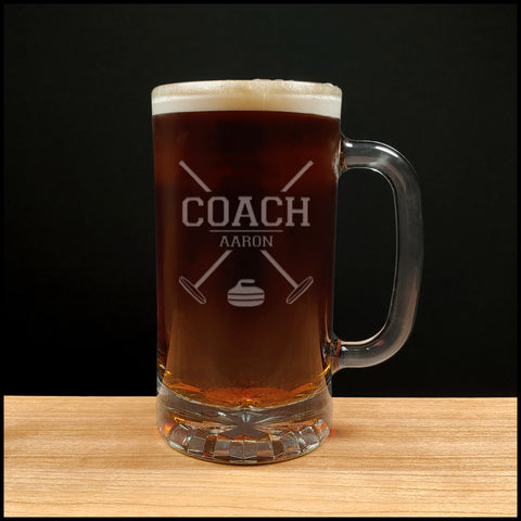 Curling Coach Beer Mug - Copyright Hues in Glass