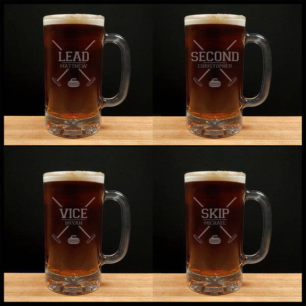 Curling Team 16oz Engraved Beer Mug - Personalized Gift  - Curling Beer Glass