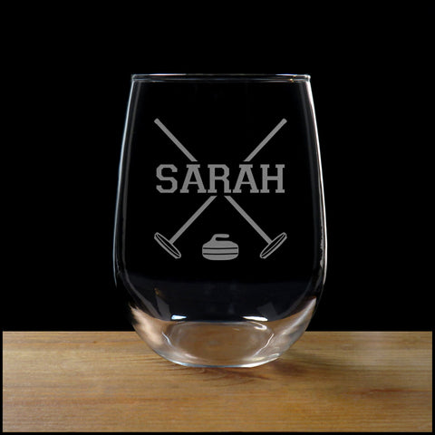 Curling Player Personalized Stemless Wine Glass - Copyright Hues in Glass