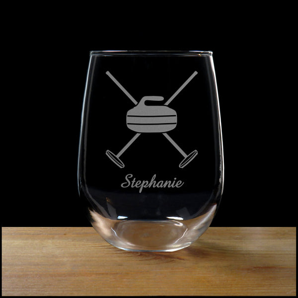 Curling Personalized Stemless Wine Glass - Copyright Hues in Glass