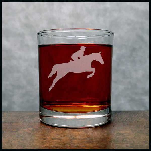 Horse and Rider Whisky Glass - Copyright Hues in Glass