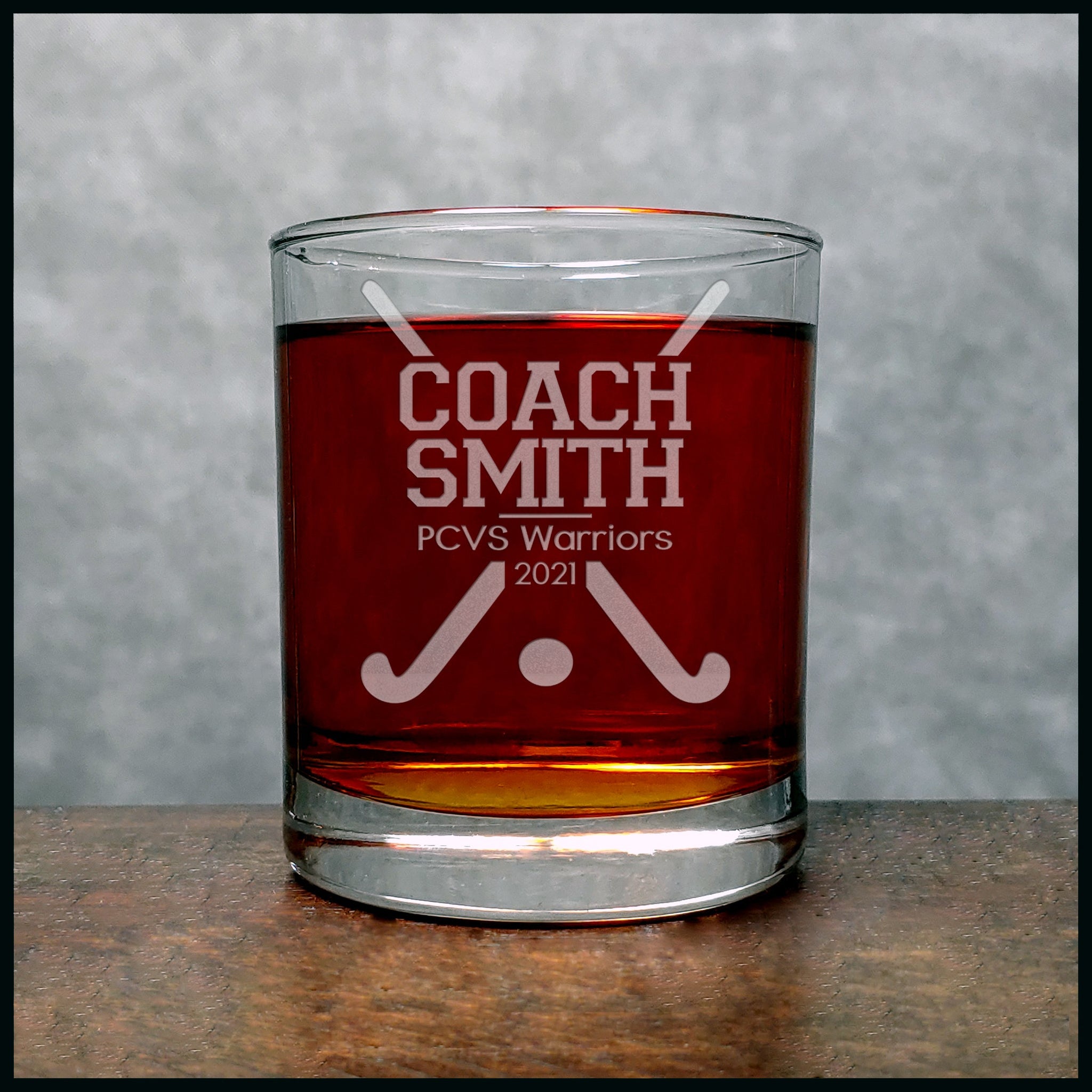 Field Hockey Coach Personalized Whisky Glass - Copyright Hues in Glass