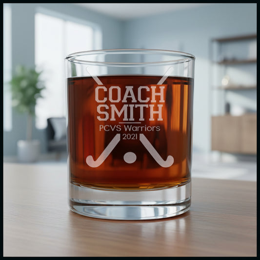 Field Hockey Coach Personalized Whisky Glass - Copyright Hues in Glass