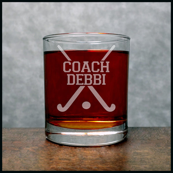 Field Hockey Coach Personalized Whisky Glass - Copyright Hues in Glass