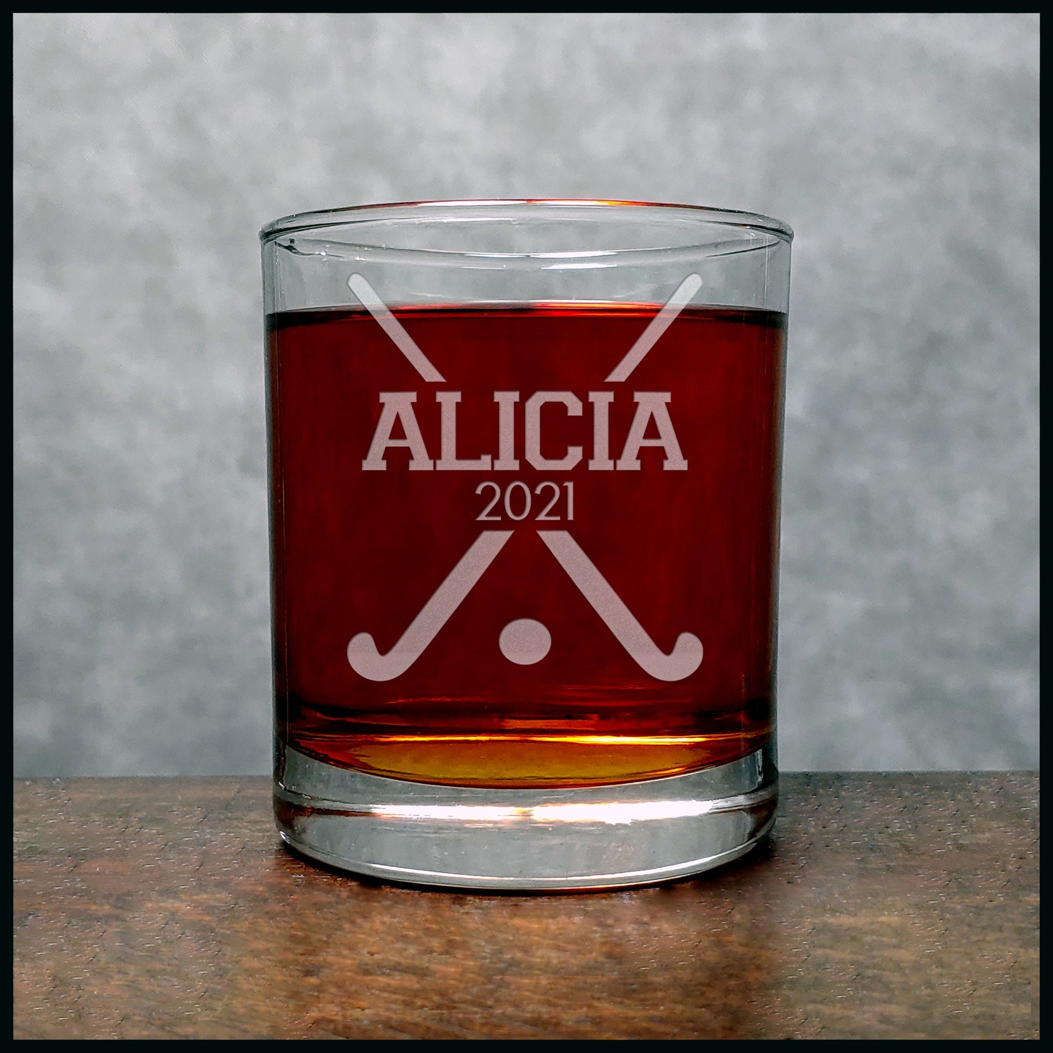 Field Hockey Player Personalized Whisky Glass - Copyright Hues in Glass