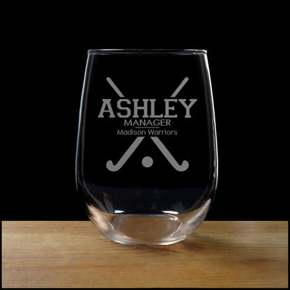 Field Hockey Manager 17oz Engraved Stemless Wine Glass - Deeply Etched  Glass - Personalized Gift - Free Personalization
