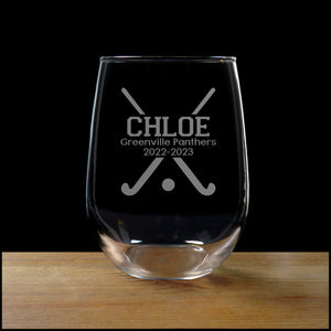 Field Hockey Player Engraved 17oz Stemless Wine Glass