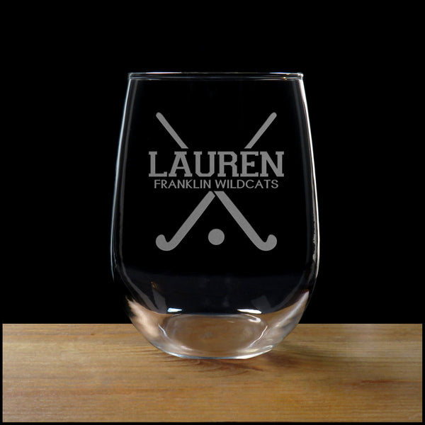 Field Hockey Player Engraved 17oz Stemless Wine Glass