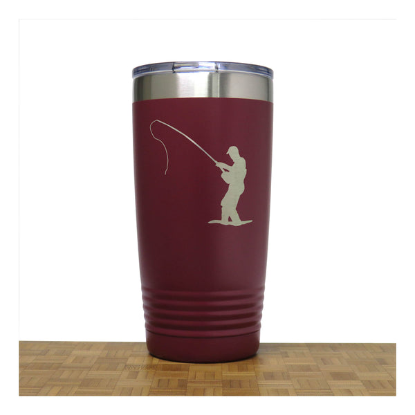 Maroon  - Fly Fisherman 20 oz Insulated Tumbler - Copyright Hues in Glass