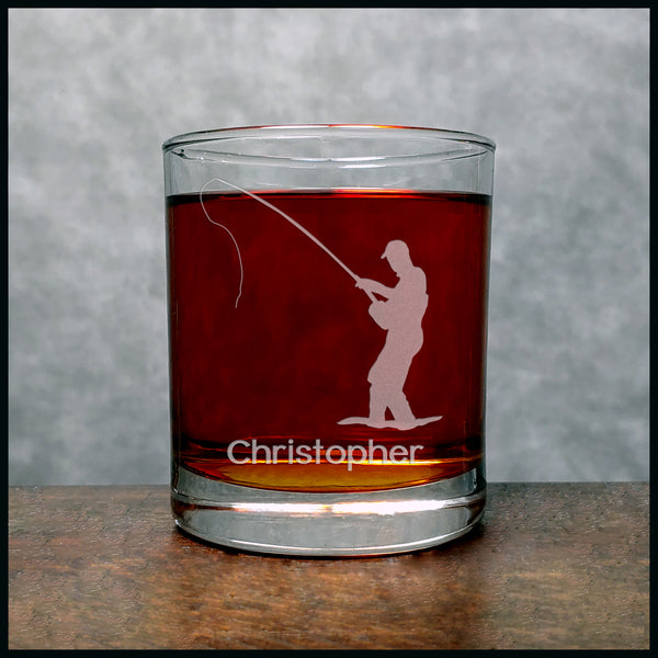 Fly Fisherman Personalized Whisky Glass - Copyright Hues in Glass