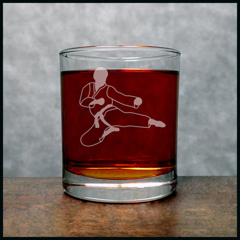 Flying Side Kick Whisky Glass - Copyright Hues in Glass