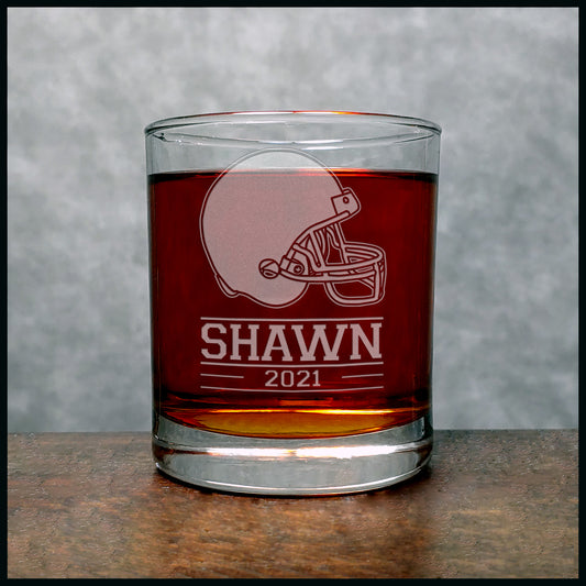 Football Player Personalized Whisky Glass - Football Helmet - Copyright Hues in Glass