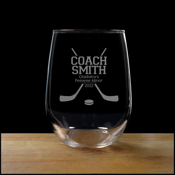 Hockey Coach Stemless Wine Glass - Copyright Hues in Glass