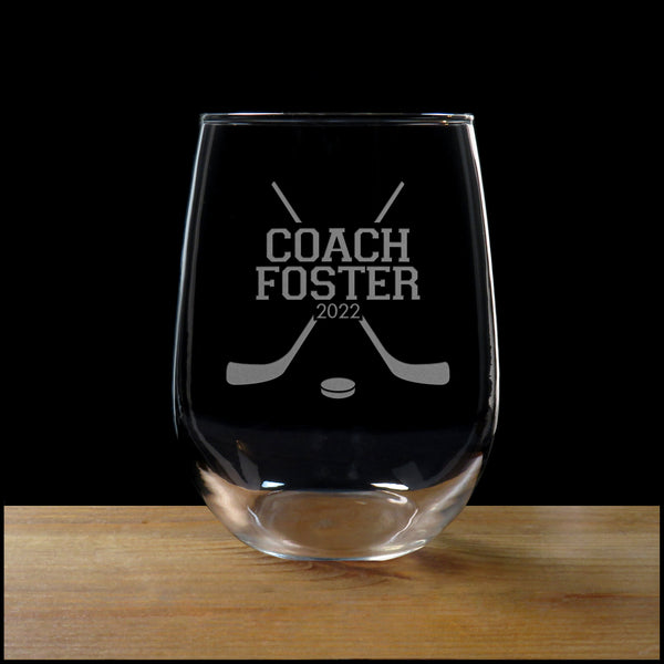 Hockey Coach 17oz Engraved Stemless Wine Glass