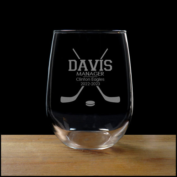 Hockey Manager Stemless Wine Glass - Copyright Hues in Glass