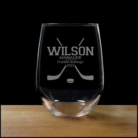 Hockey Manager Stemless Wine Glass - Copyright Hues in Glass