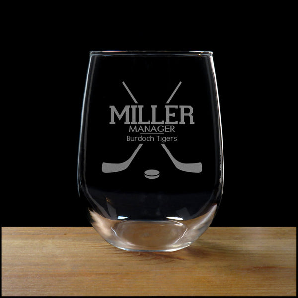 Hockey Manager Stemless Wine Glass - Copyright Hues in Glass