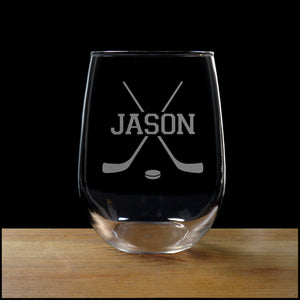 Hockey Player Stemless Wine Glass - Copyright Hues in Glass