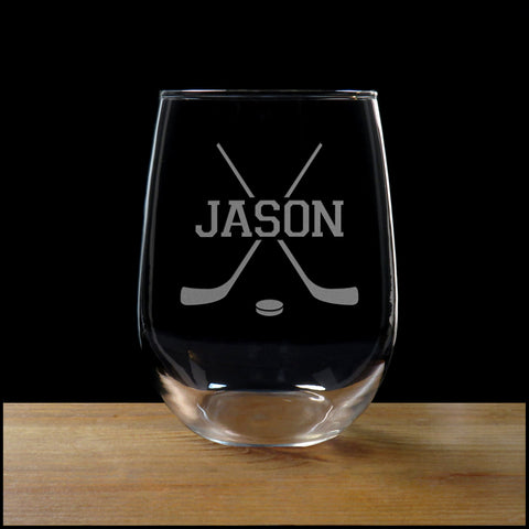 Hockey Player Stemless Wine Glass - Copyright Hues in Glass
