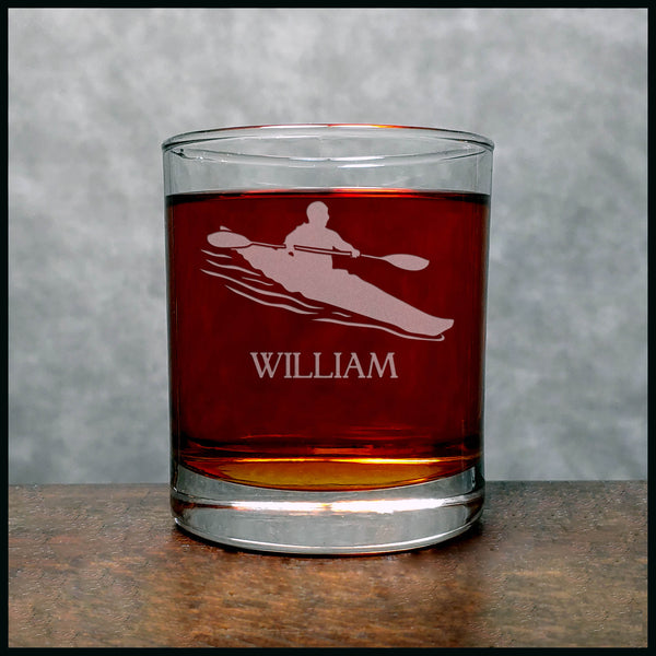 Personalized Kayak 11.2oz whiskey glass -copyright Hues in Glass