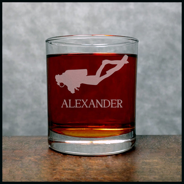 Scuba Diver Personalized Whisky Glass - Copyright Hues in Glass
