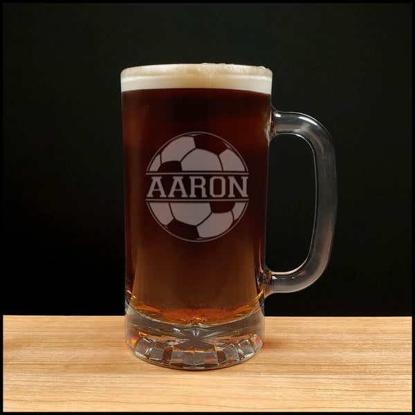 Soccer Player 16oz Engraved Beer Mug - Personalized Gift - Free Personalization
