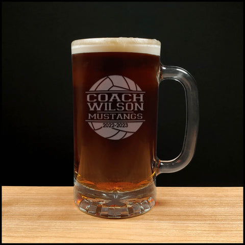 Coach Beer Mug With Team Name and Years - Copyright Hues in Glass