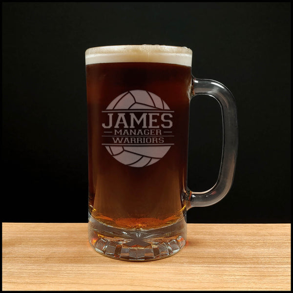 Volleyball Manager Beer Mug With Team Name - Copyright Hues in Glass